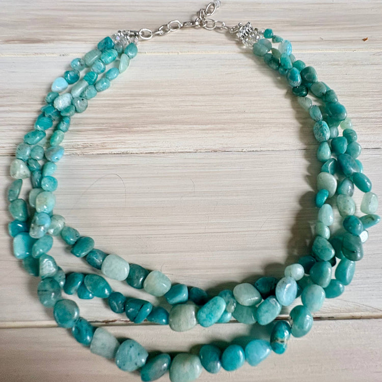 Born Pretty Amazonite Gemstone Triple Strand Necklace