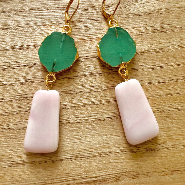 Ballyhoo statement pink and green dangle earrings