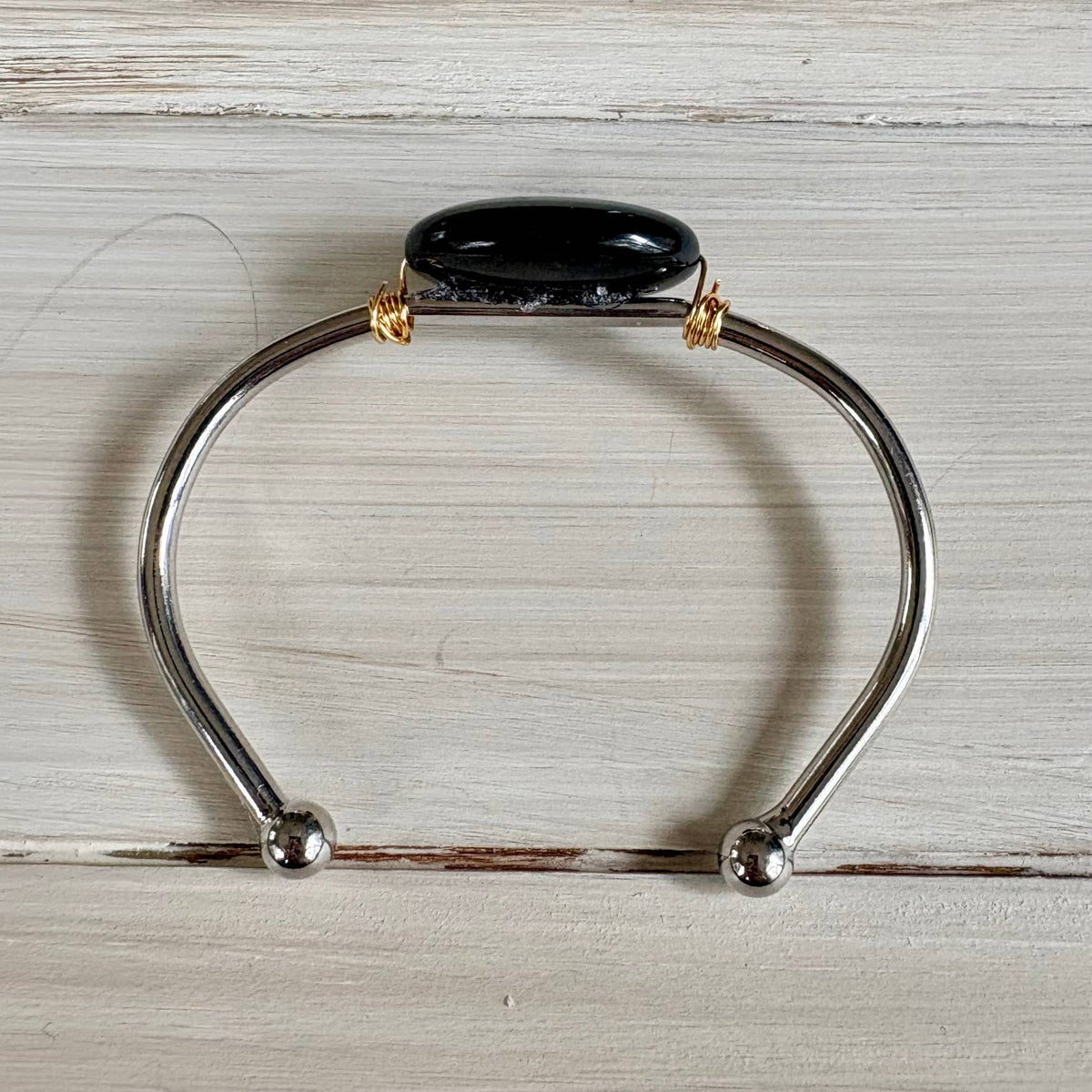 Long Story Obsidian Silver Cuff Bracelet