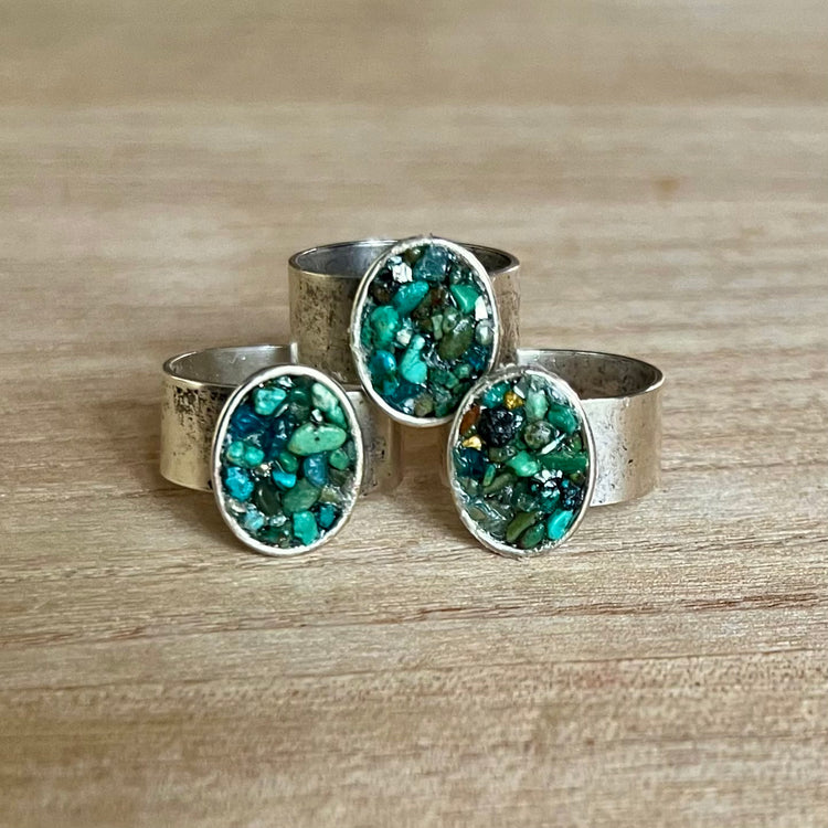 About Damn Time  turquoise, apatite, grandidierite inlay silver statement ring