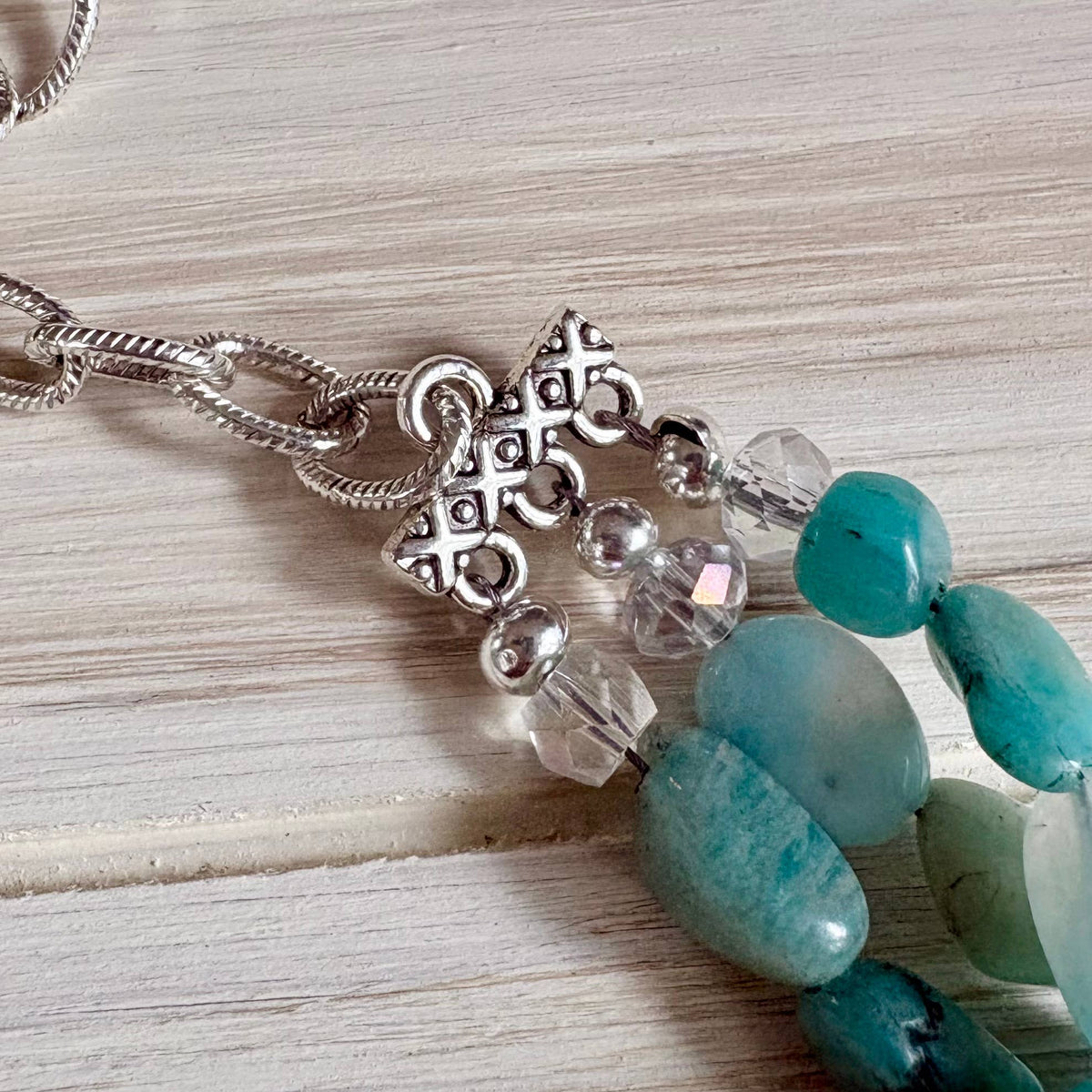 Born Pretty Amazonite Gemstone Triple Strand Necklace