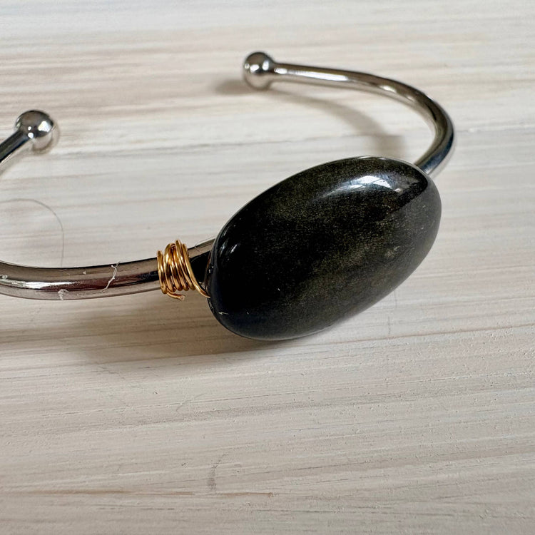 Long Story Obsidian Silver Cuff Bracelet