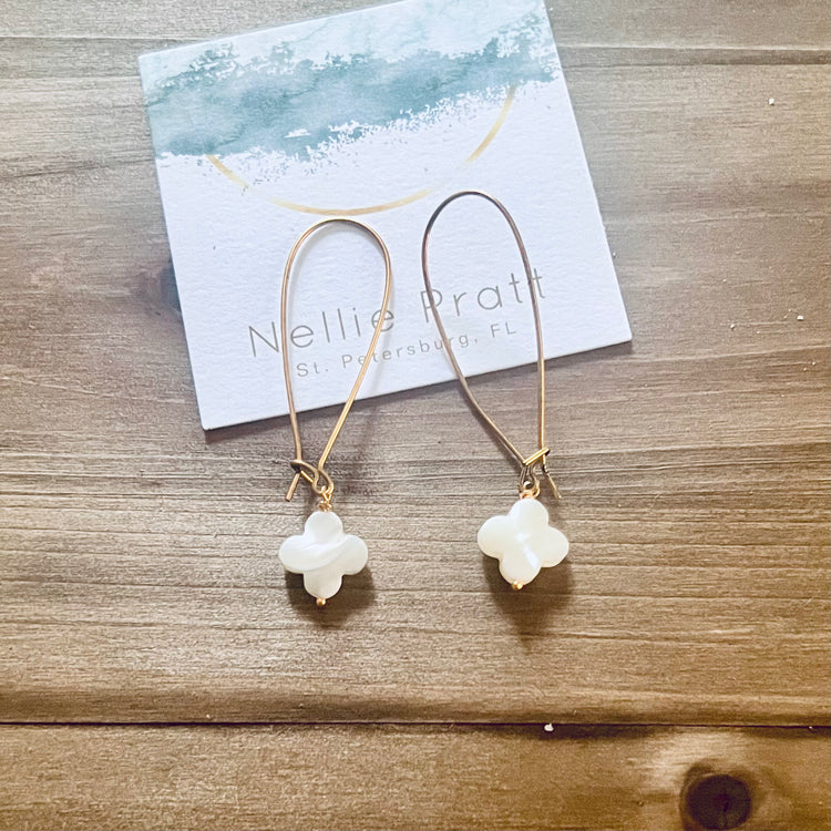 Stinking Cute Mother-of-Pearl Clover Dangle Earrings