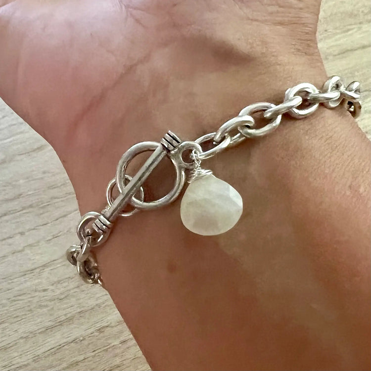 Heavy on the Bevvies Silver Charm & Gemstone Bracelet