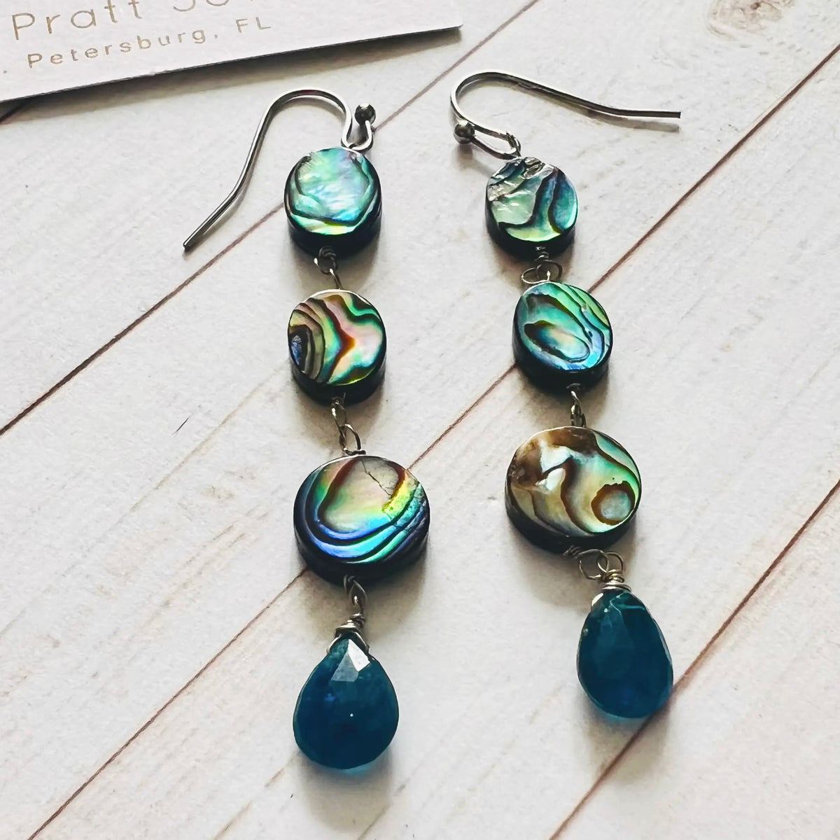 Hot In The City Paua Shell & Apatite Dangle Earrings