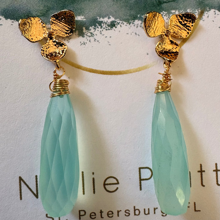 All The Feels gold and aqua chalcedony gemstone dangle earrings