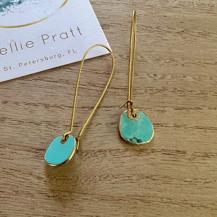 Irish Exit Turquoise Veneer & Gold-Plated Dangle Earrings