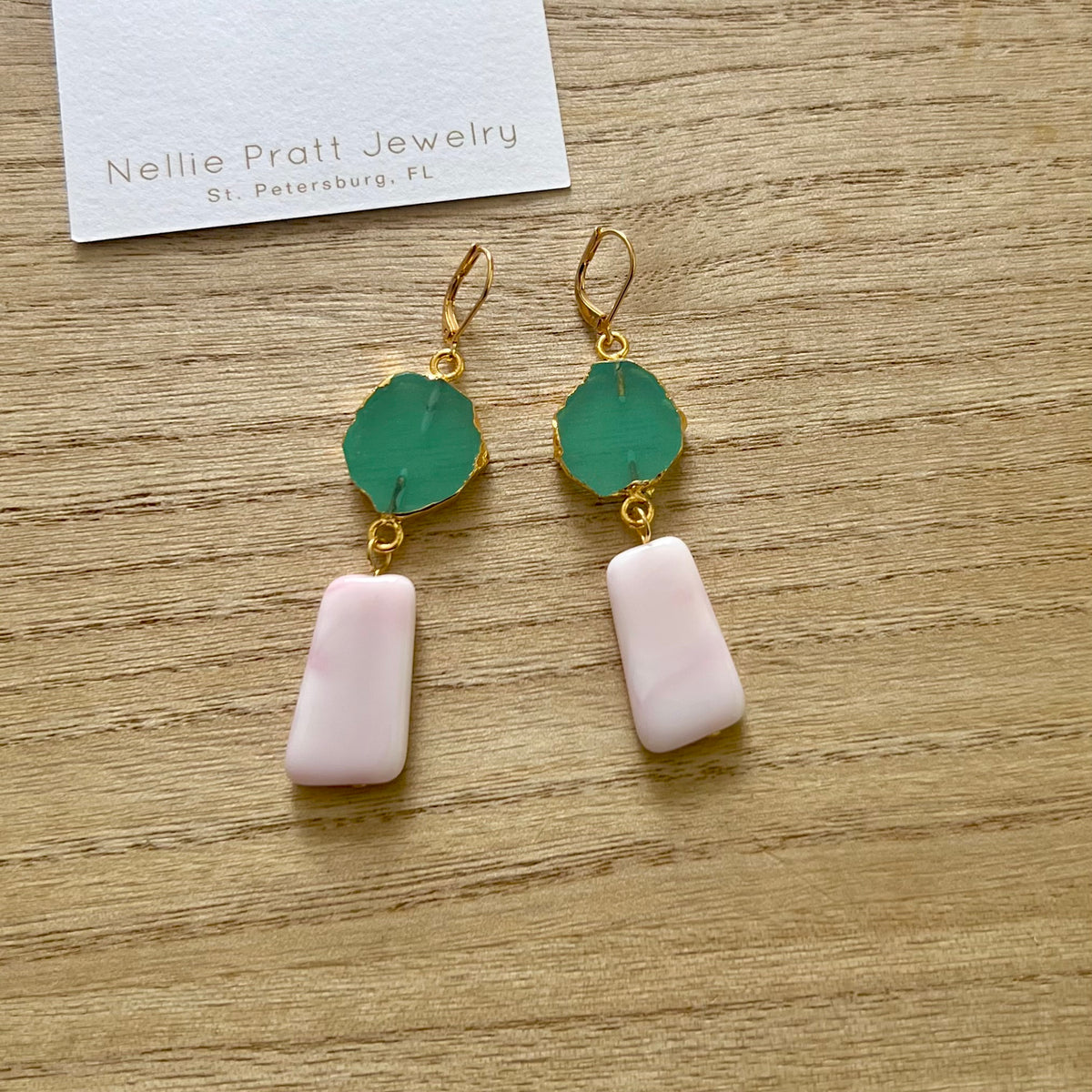 Ballyhoo statement pink and green dangle earrings