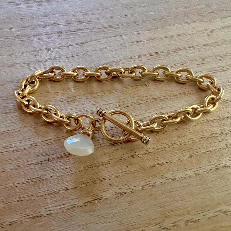 Champagne Thursdays Gold Charm & Moonstone Bracelet