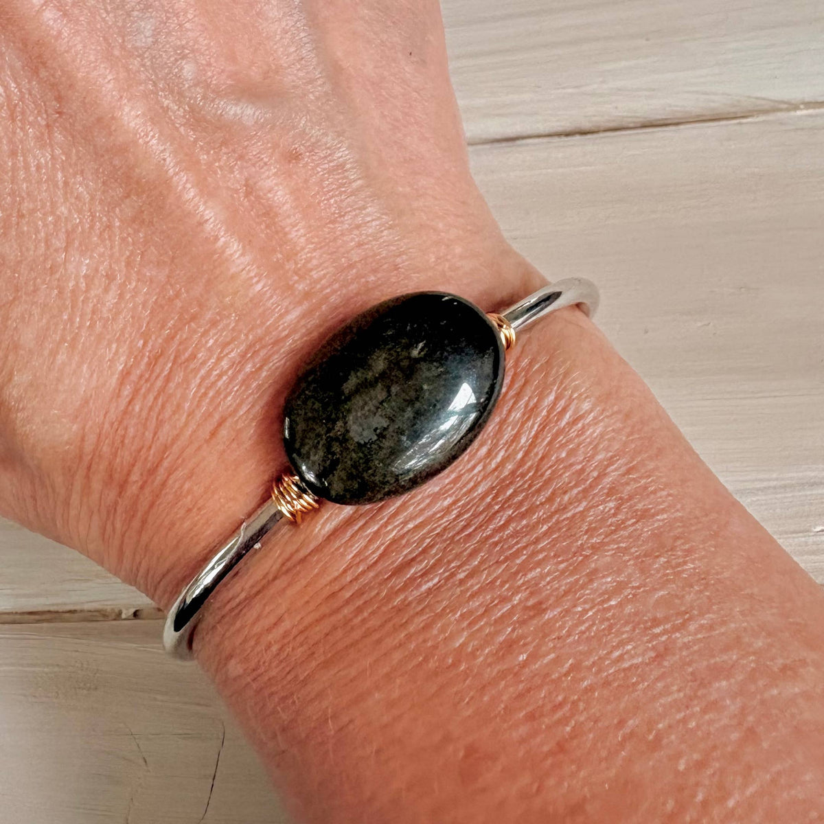Long Story Obsidian Silver Cuff Bracelet