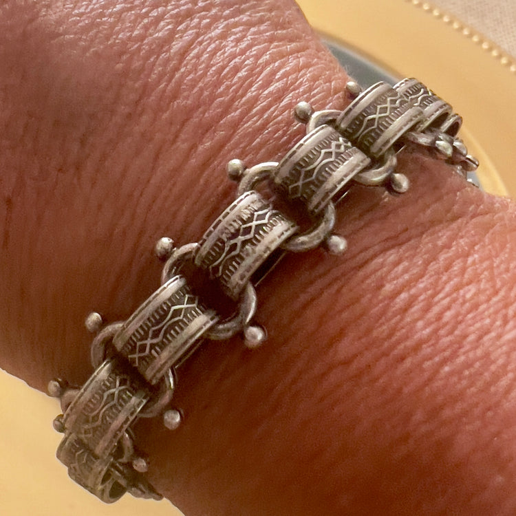 Old Soul Antique Silver Cuff & Bead Chain Bracelet