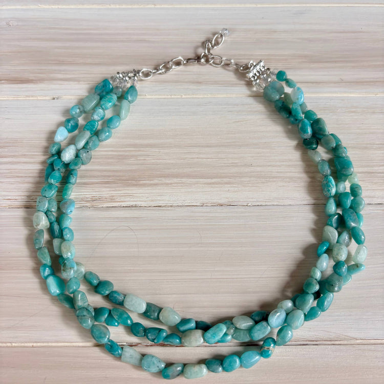 Born Pretty Amazonite Gemstone Triple Strand Necklace