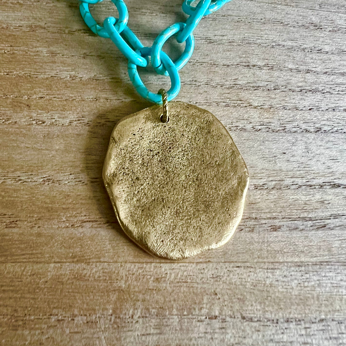 Stay Salty Turquoise Aluminum Chain & Antique Gold Medallion Necklace