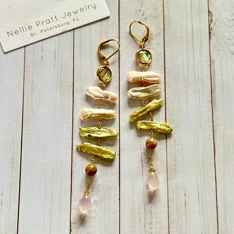 Club Lounge Pearl & Gemstone Dangle Earrings