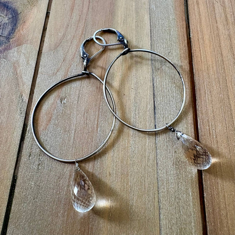All Due Respect Teardrop Gemstone Silver Dangle Earrings