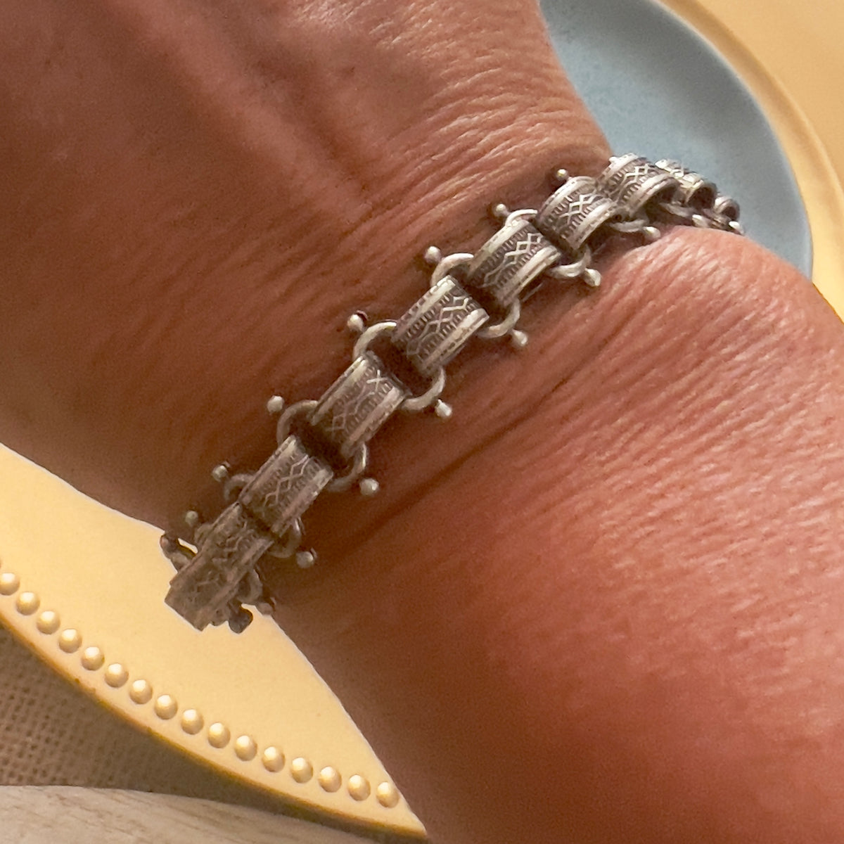 Old Soul Antique Silver Cuff & Bead Chain Bracelet