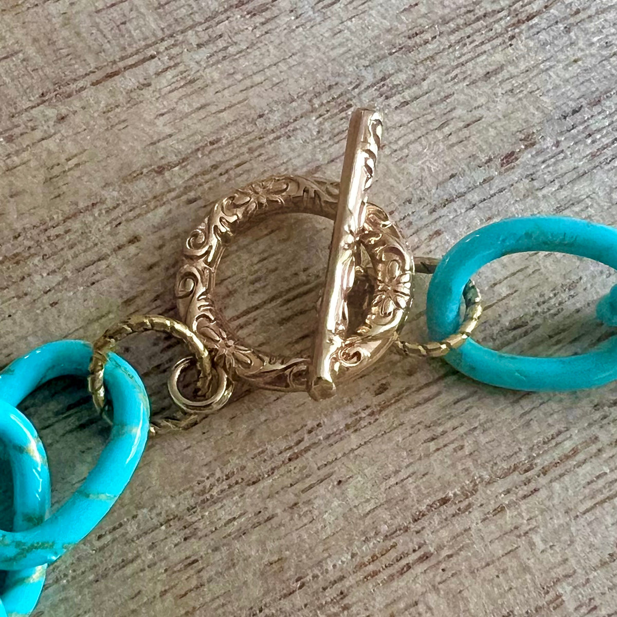 Stay Salty Turquoise Aluminum Chain & Antique Gold Medallion Necklace