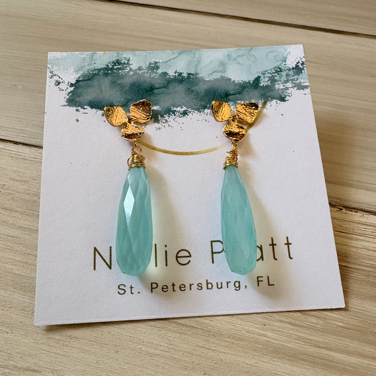 All The Feels gold and aqua chalcedony gemstone dangle earrings