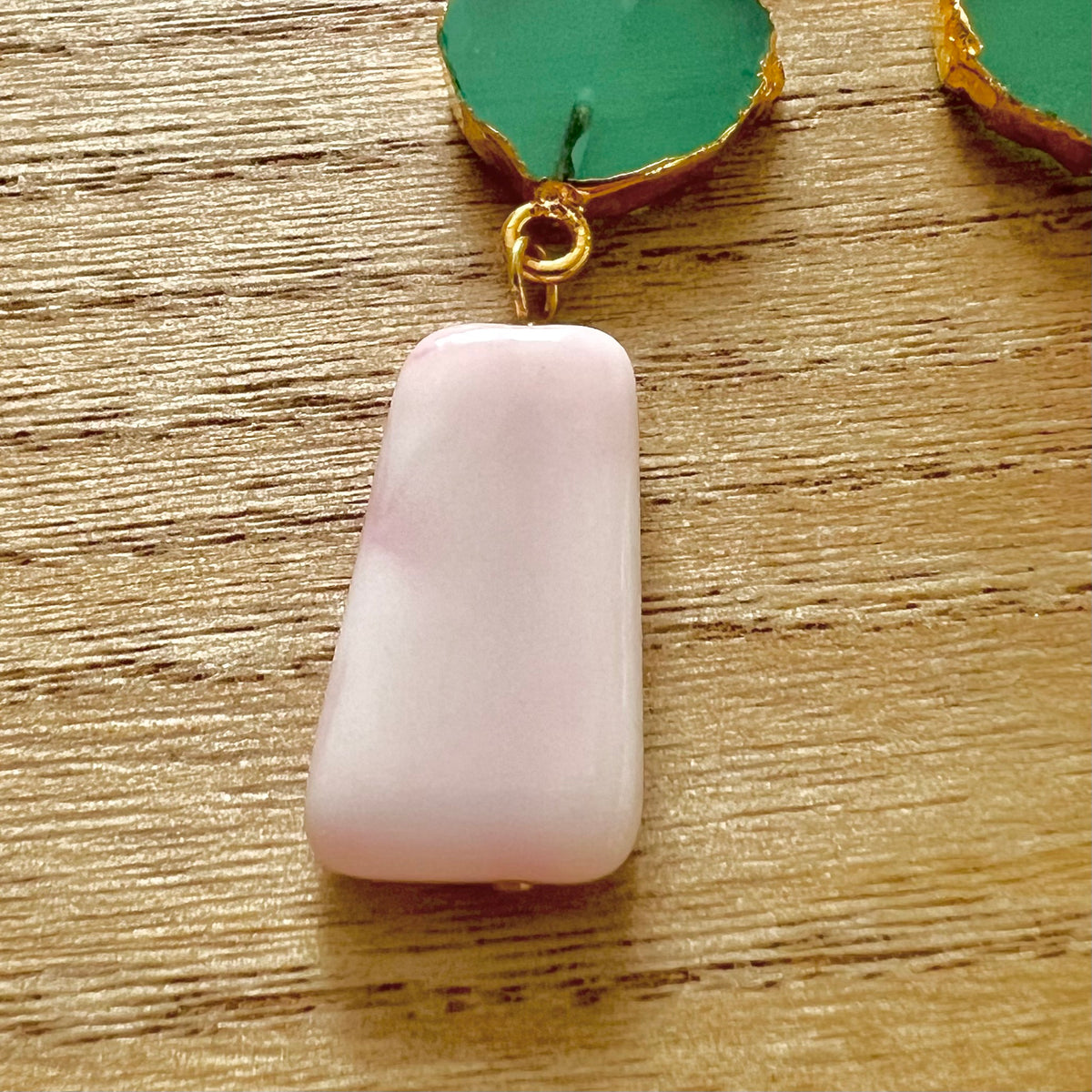 Ballyhoo statement pink and green dangle earrings
