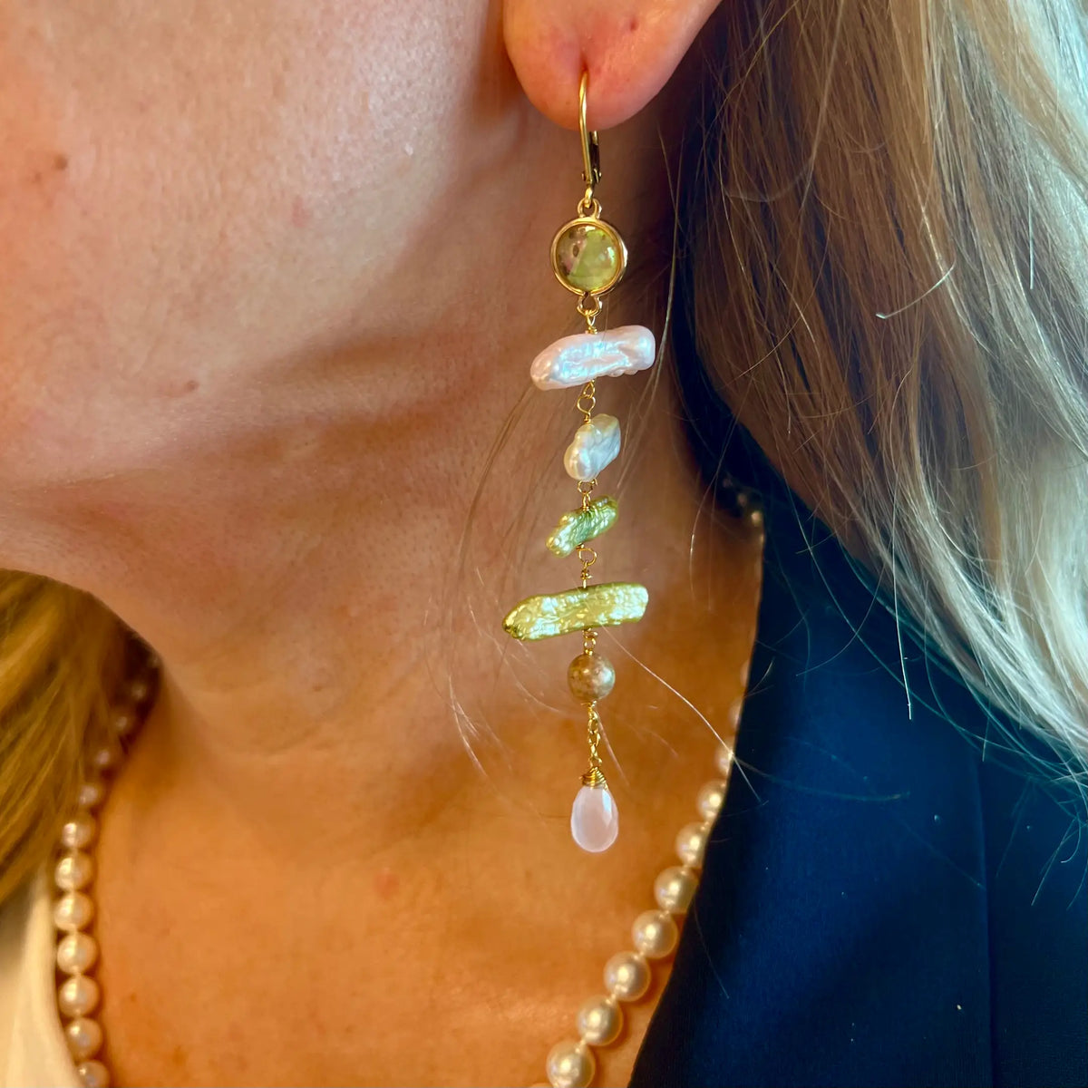 Club Lounge Pearl & Gemstone Dangle Earrings