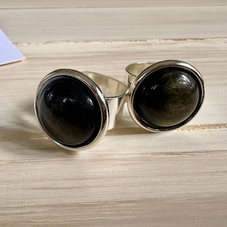 Midnight Sun Golden Sheen Obsidian Gemstone Statement Ring