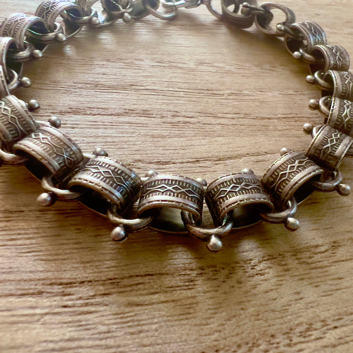 Old Soul Antique Silver Cuff & Bead Chain Bracelet