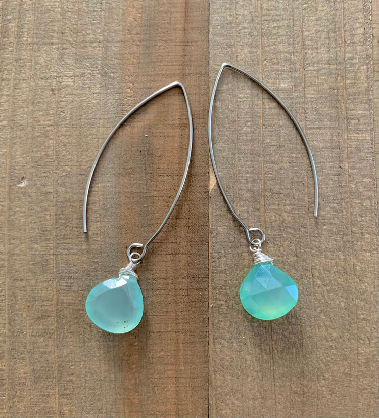Festival Vibes aqua chalcedony teardrop dangle earrings
