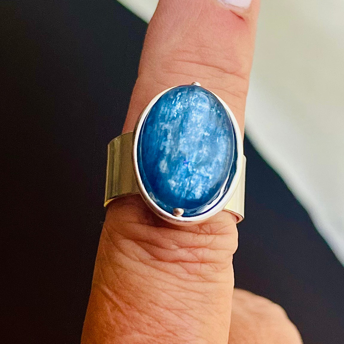 Spitfire Blue Kyanite Adjustable Silver-Plated Ring