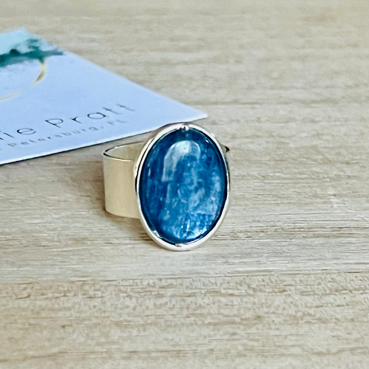 Spitfire Blue Kyanite Adjustable Silver-Plated Ring
