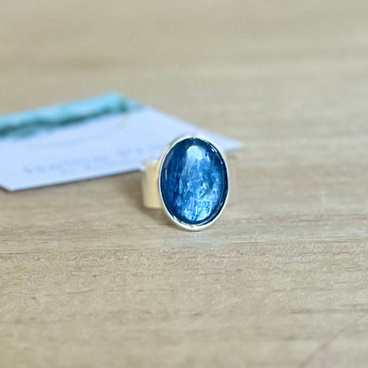 Spitfire Blue Kyanite Adjustable Silver-Plated Ring