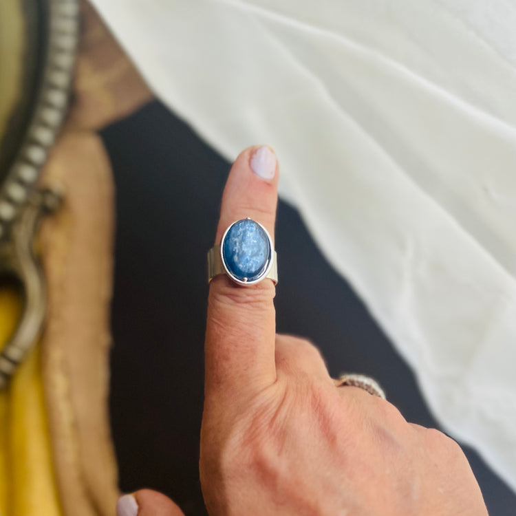 Spitfire Blue Kyanite Adjustable Silver-Plated Ring