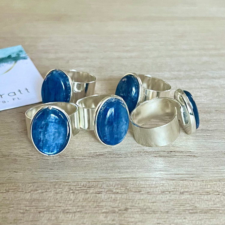 Spitfire Blue Kyanite Adjustable Silver-Plated Ring