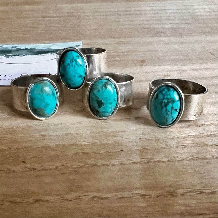 Call Me Turquoise & Silver-Plated Adjustable Ring