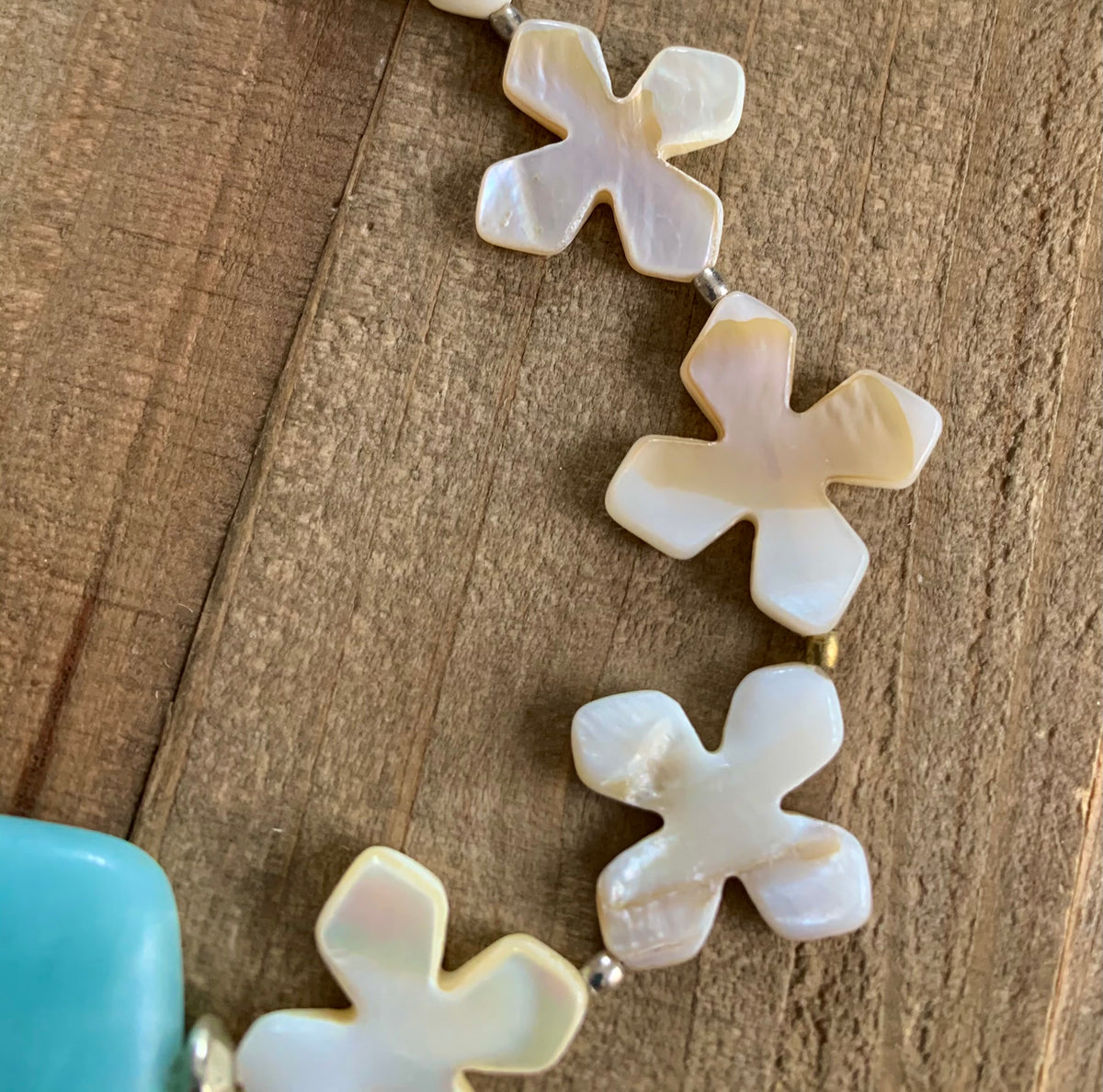 Precious Amazonite & Mother-of-Pearl Flower Necklace