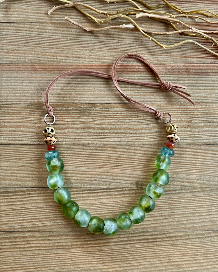 Rock and Love Fair Trade Recycled Glass & Vegan Leather Statement Necklace