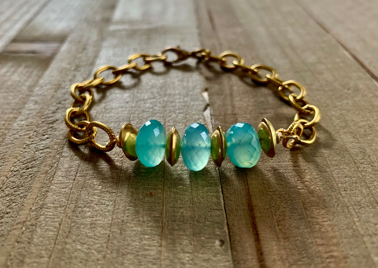 Glow Up aqua chalcedony gemstone gold chain bracelet