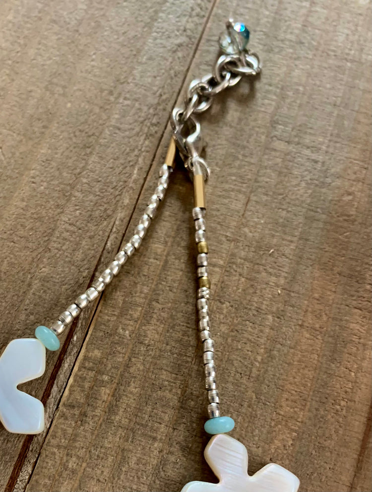 Precious Amazonite & Mother-of-Pearl Flower Necklace