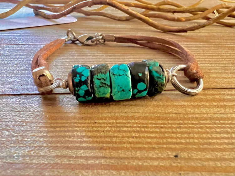Earthy Chic boho turquoise and vegan leather bracelet