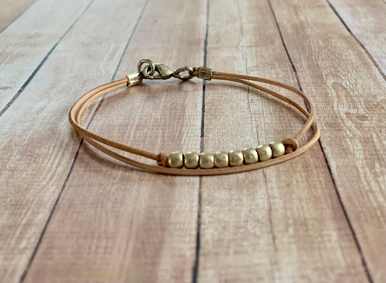 Dainte delicate minimal silver bead leather bracelet