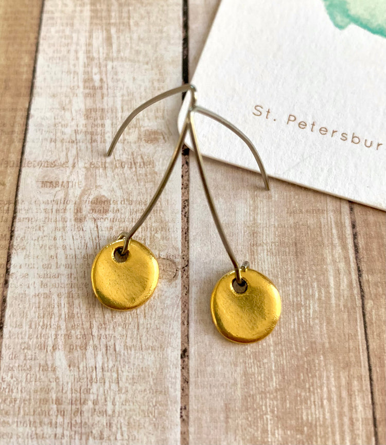 Luna Antique Gold Disc Dangle Earrings