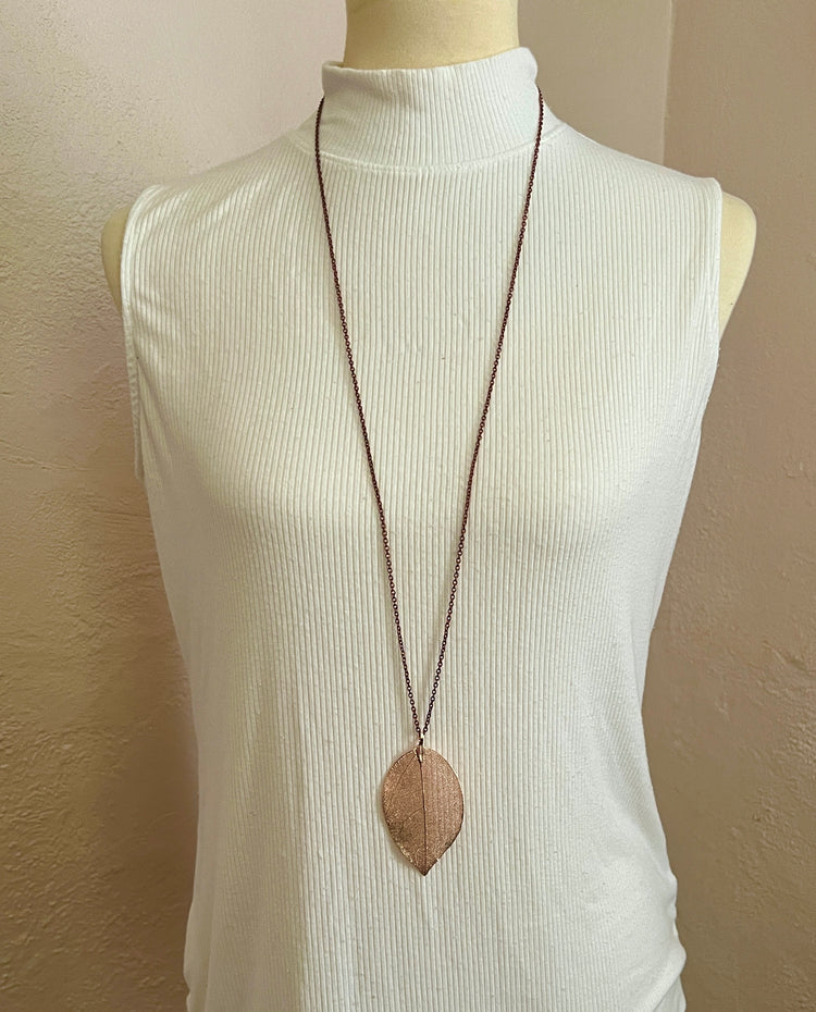 Afterparty Copper-Plated Skeleton Leaf & Chain Necklace