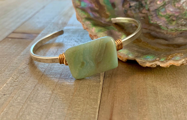 BFF amazonite gold pyrite silver cuff bracelet