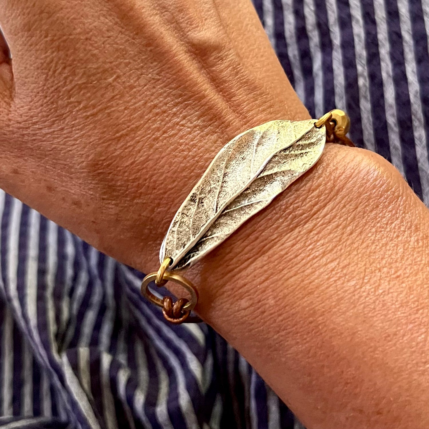 Peacemaker Antique Silver-Plated Leaf & Leather Bracelet